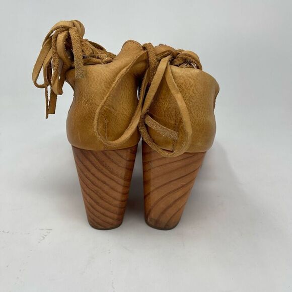 Free People Cognac Brown Leather + Wooden Platform Revolver Clog Sandal Size 38 - Picture 5 of 8